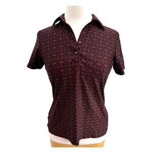 Greg Norman Women's Short Sleeve Red Patterned Button Neck Golf Shirt S/P